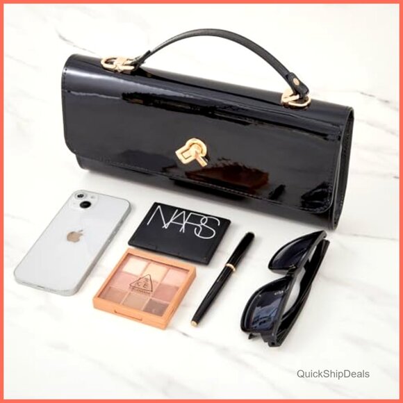 Metallic PU Leather Evening Clutch Purse with Adjustable Strap